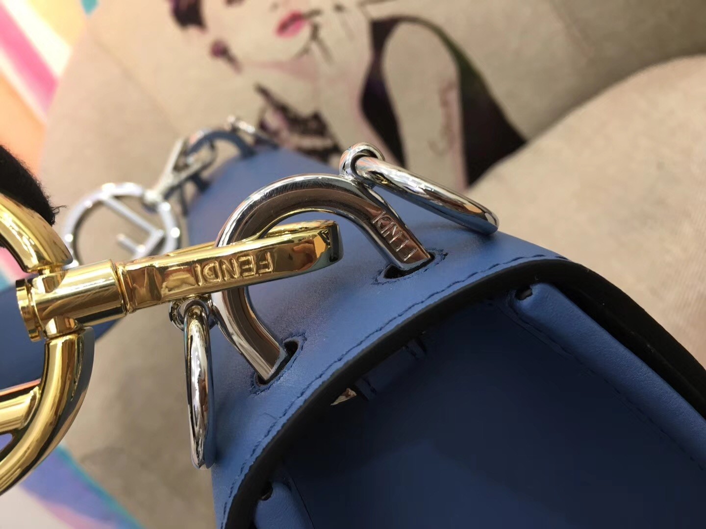 Fendi Kan I F Shoulder Bag In Blue Calfskin 569