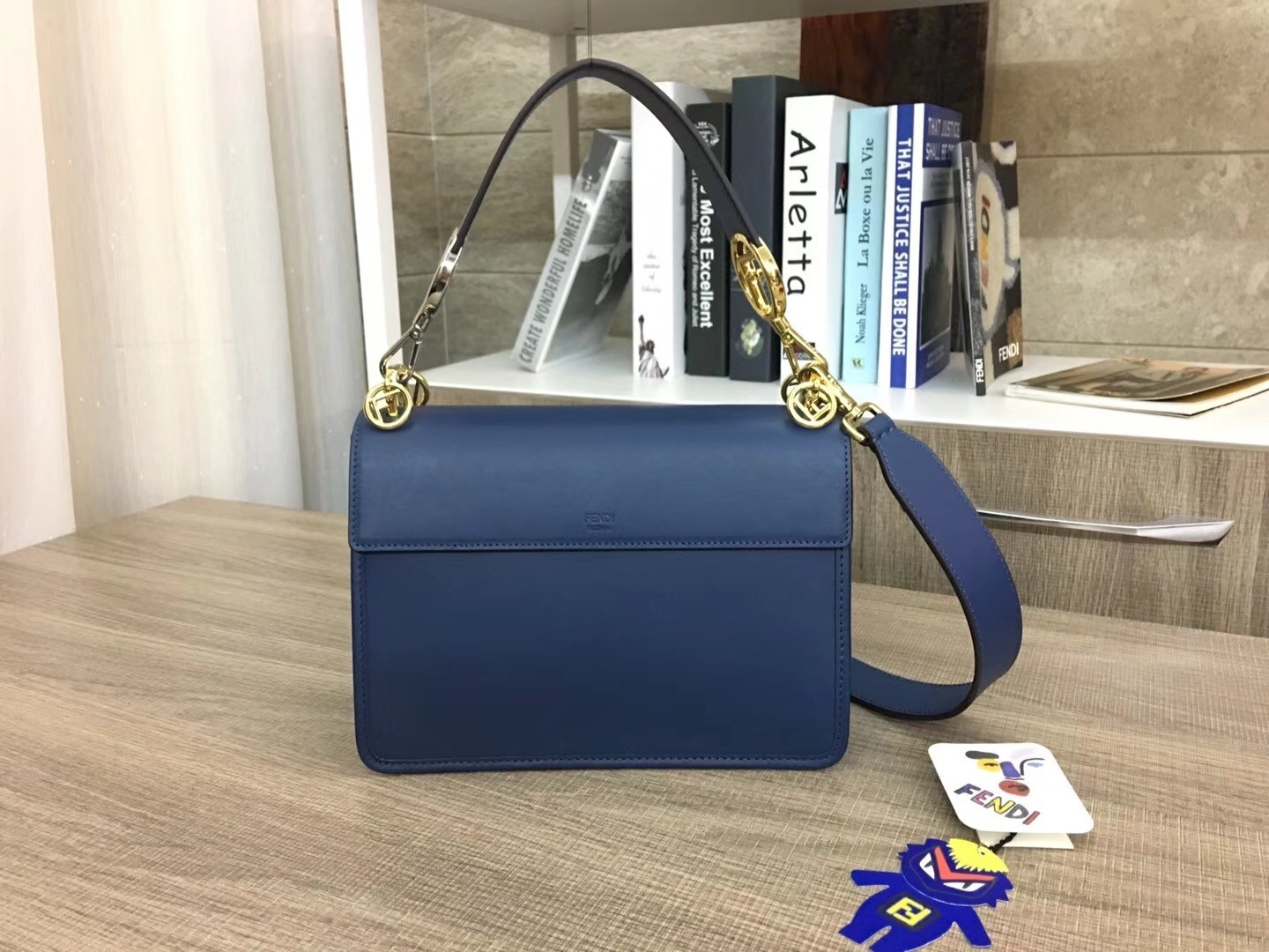 Fendi Kan I F Shoulder Bag In Blue Calfskin 569