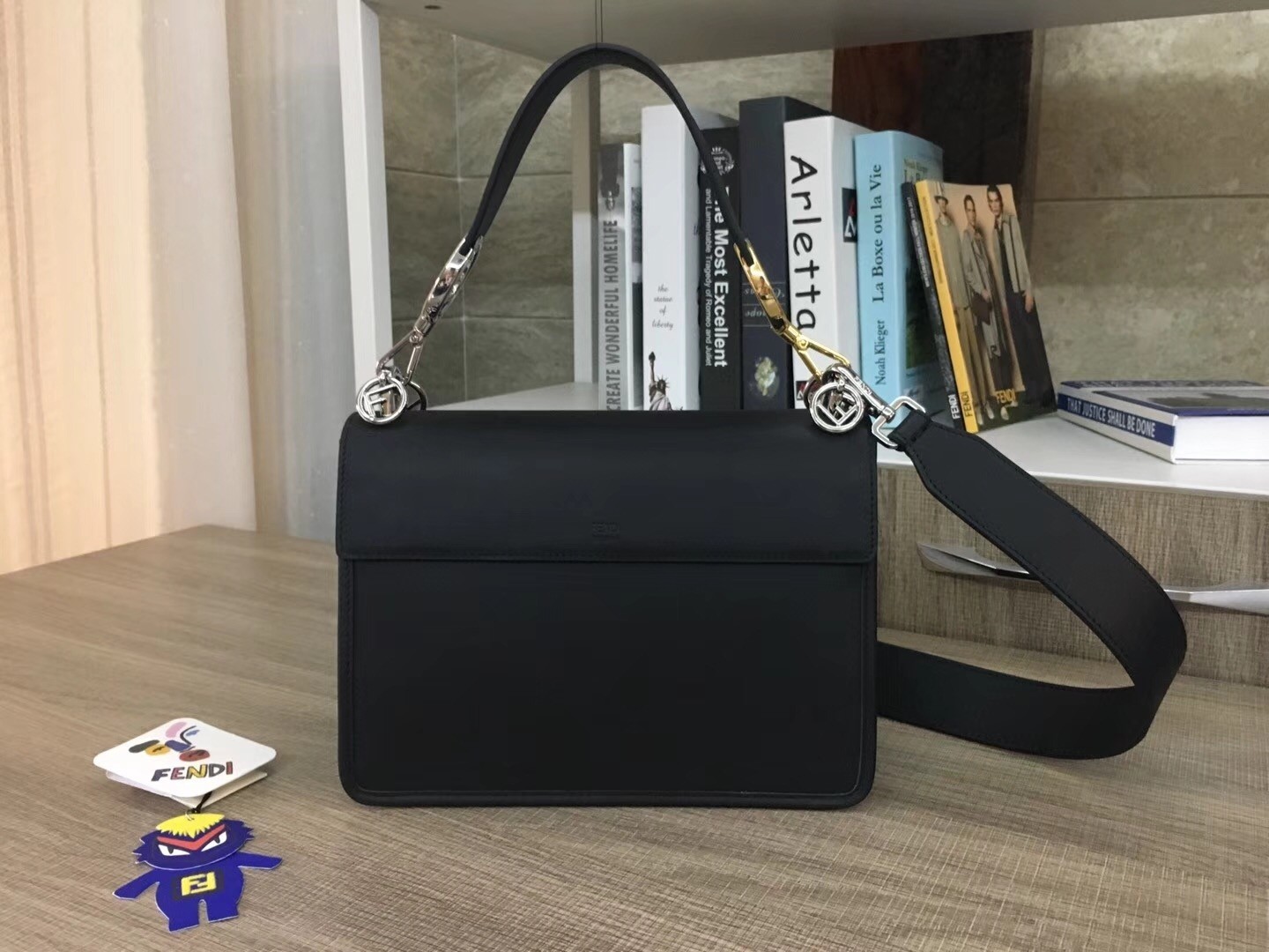 Fendi Kan I F Shoulder Bag In Black Calfskin 587