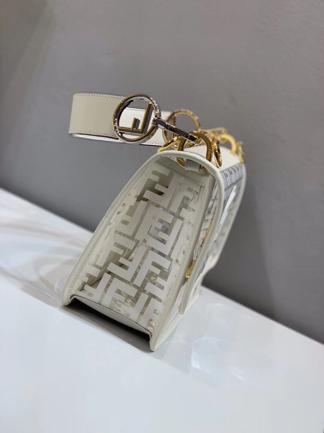 Fendi White Kan I F Bag In Transparent PU 170