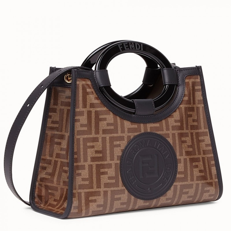 Fendi Small Runaway Shopper Bag In Brown Glazed Fabric 330