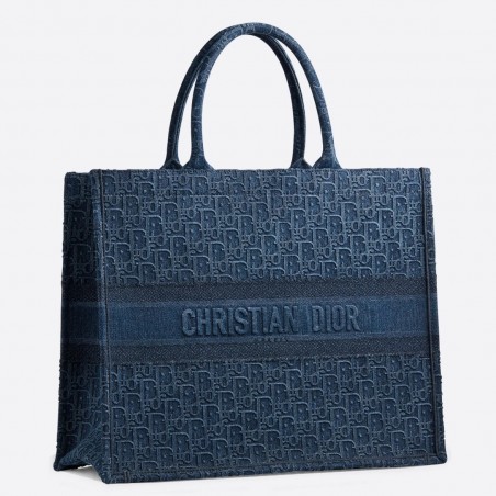 Dior Book Tote Bag In Denim Blue Oblique Canvas 802