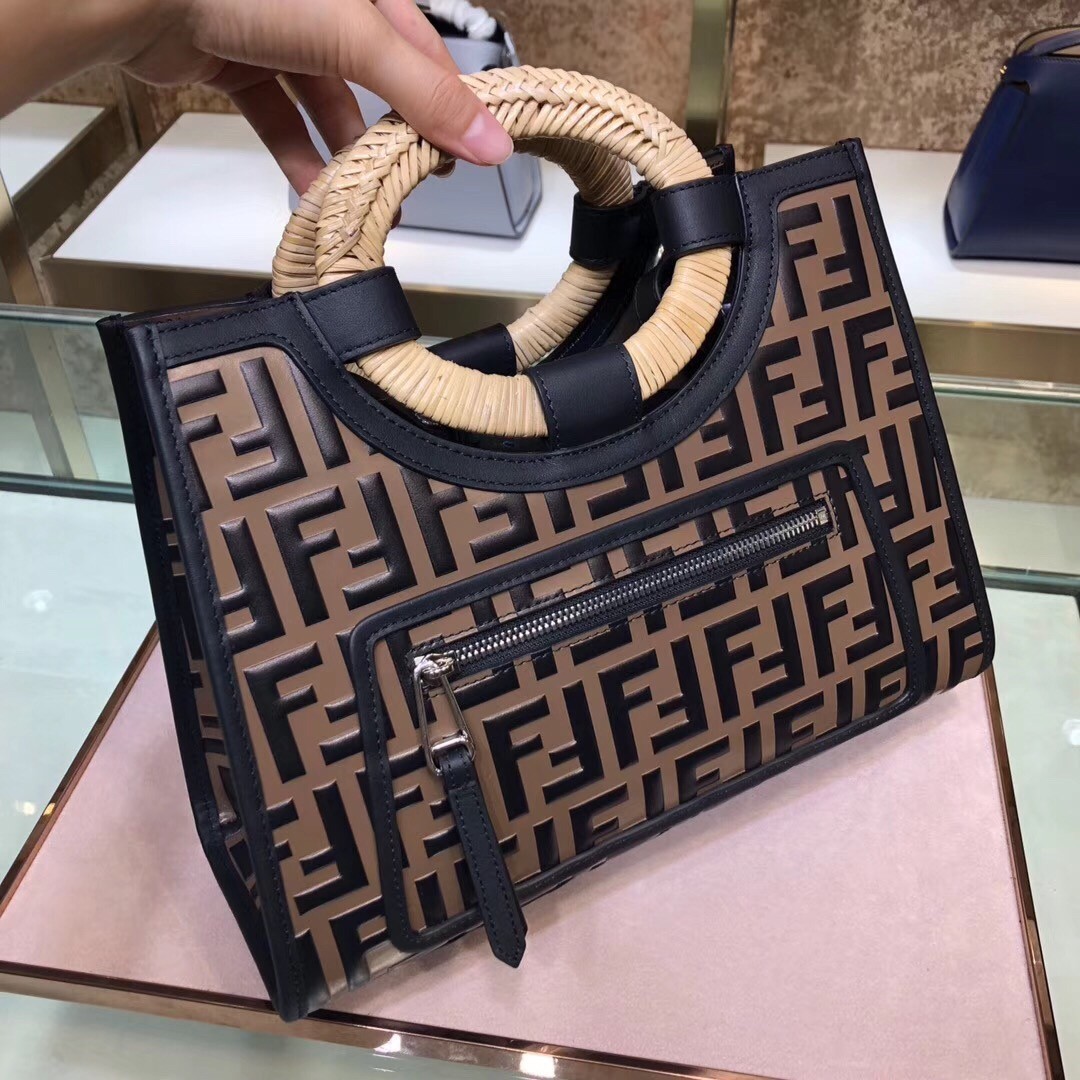 Fendi Brown FF Logo Runaway Shopper Bag 350