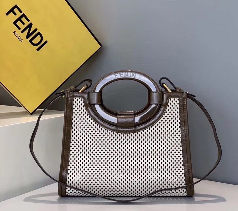 Fendi Small Runaway Shopper Bag In White Perforated Calfskin 721