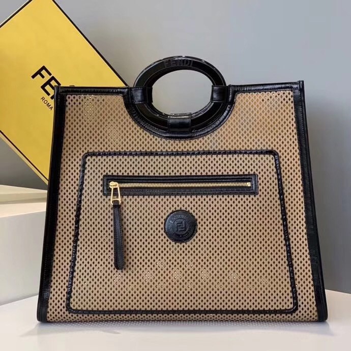 Fendi Large Runaway Shopper Bag In Beige Perforated Calfskin 009