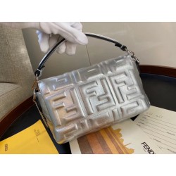 Fendi Baguette Mini Bag In Silver Lambskin With FF Motif 525