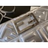 Fendi Baguette Mini Bag In Silver Lambskin With FF Motif 525