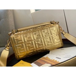 Fendi Baguette Large Bag In Gold Lambskin With FF Motif 939