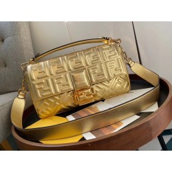 Fendi Baguette Large Bag In Gold Lambskin With FF Motif 939