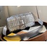 Fendi Baguette Large Bag In Silver Lambskin With FF Motif 680