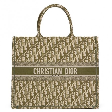 Dior Book Tote Bag In Green Oblique Canvas 783