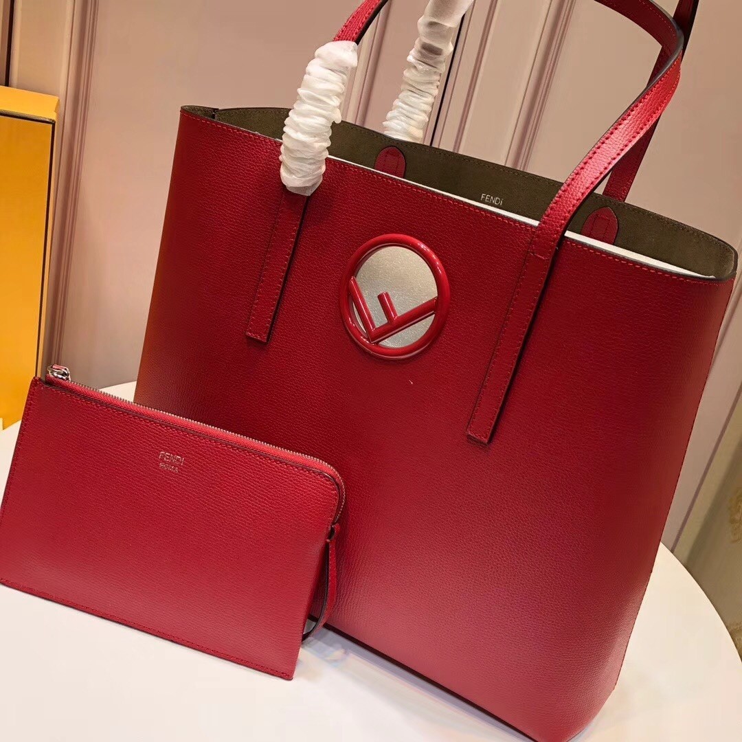 Fendi Red Leather Logo Shopper Bag 921