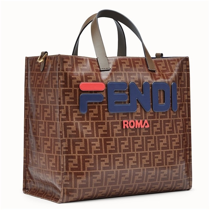 Fendi Glazed Multicolor Fabric Shopper Blue Logo Bag 962