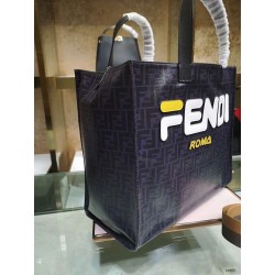 Fendi Black Glazed Fabric Shopper White Logo Bag 987