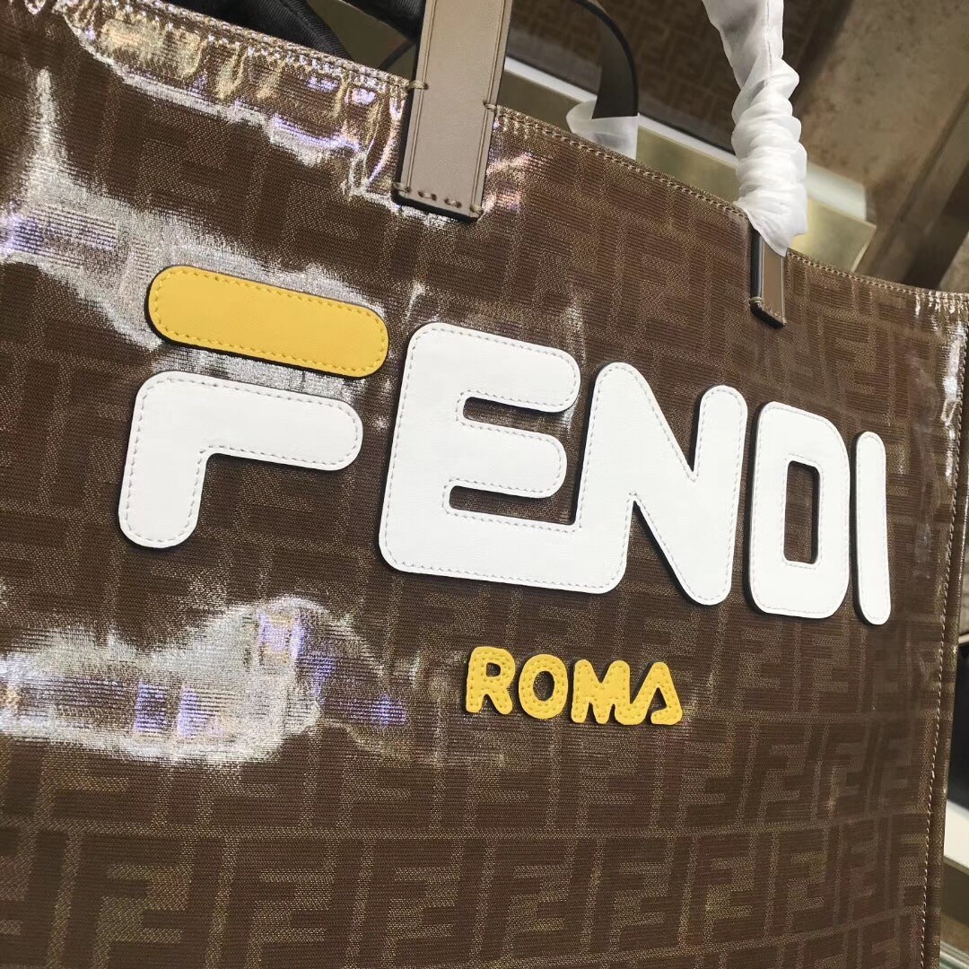 Fendi Glazed Multicolor Fabric Shopper White Logo Bag 012