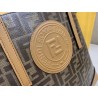 Fendi Logo Shopper Bag In Glazed Fabric With Tan Leather 982