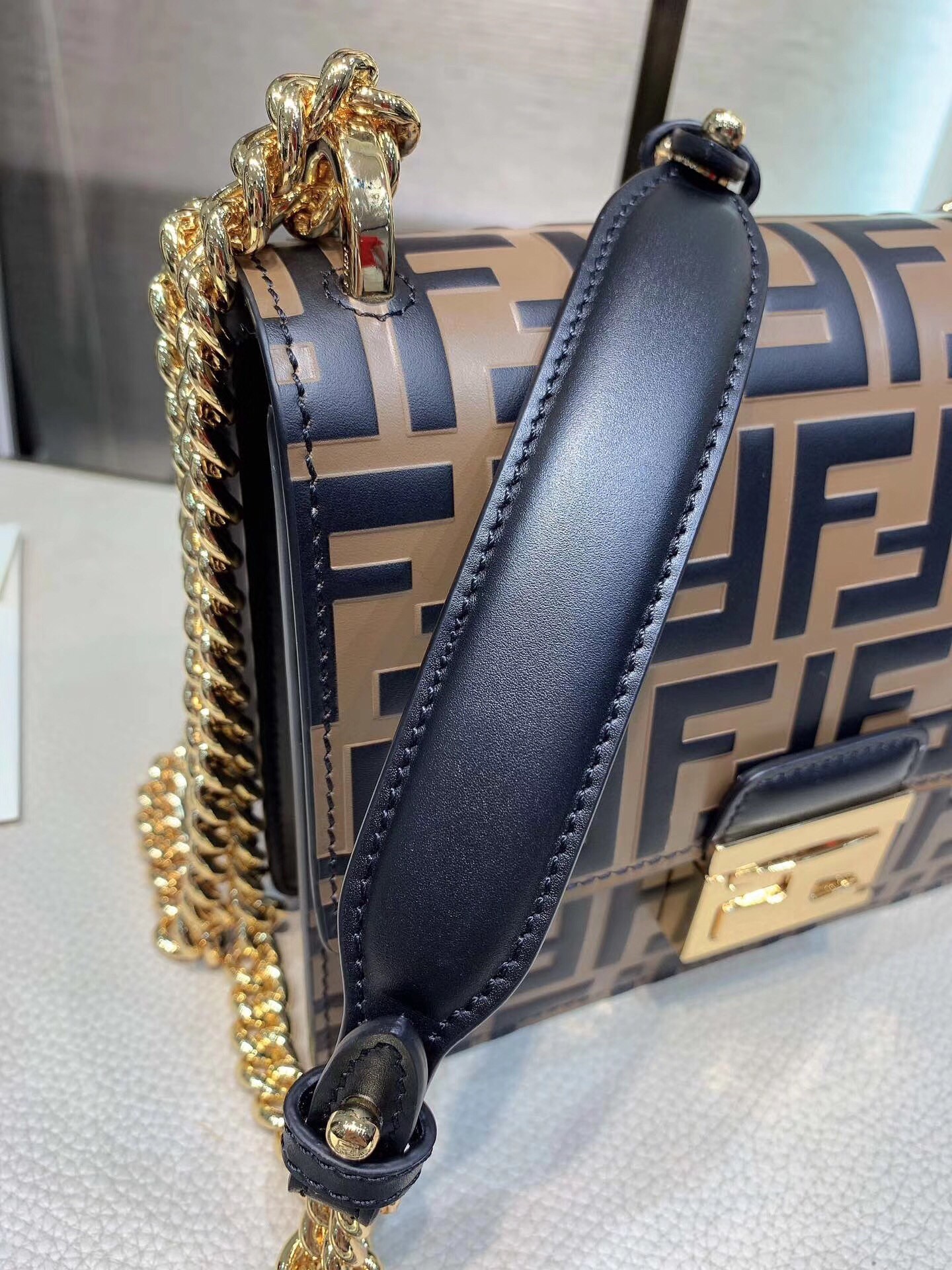 Fendi Small Kan U Bag In Calfskin Embossed With FF 550