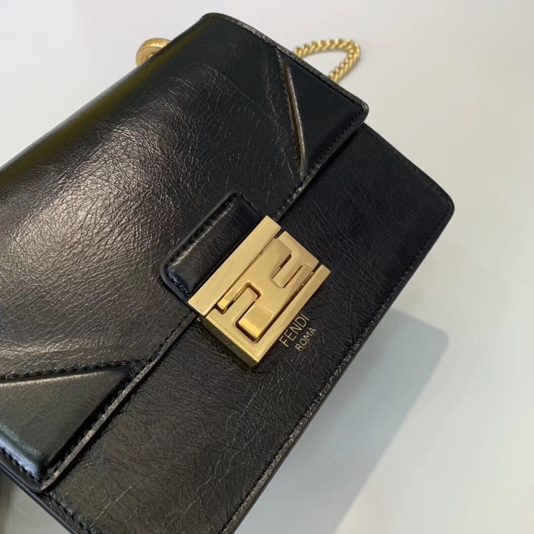 Fendi Small Kan U Bag In Black Glossy Lambskin 571