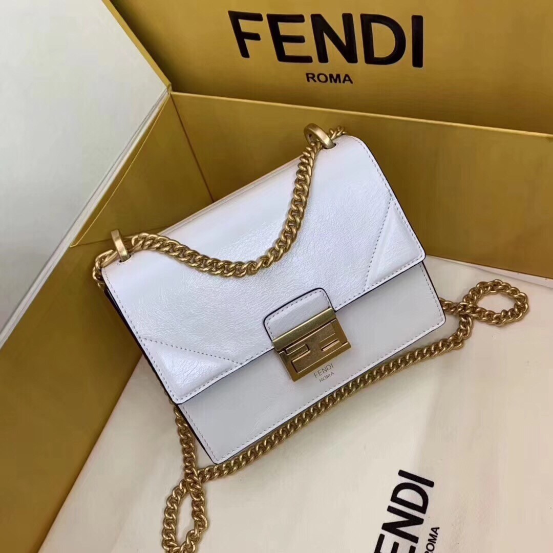 Fendi Small Kan U Bag In White Glossy Lambskin 585