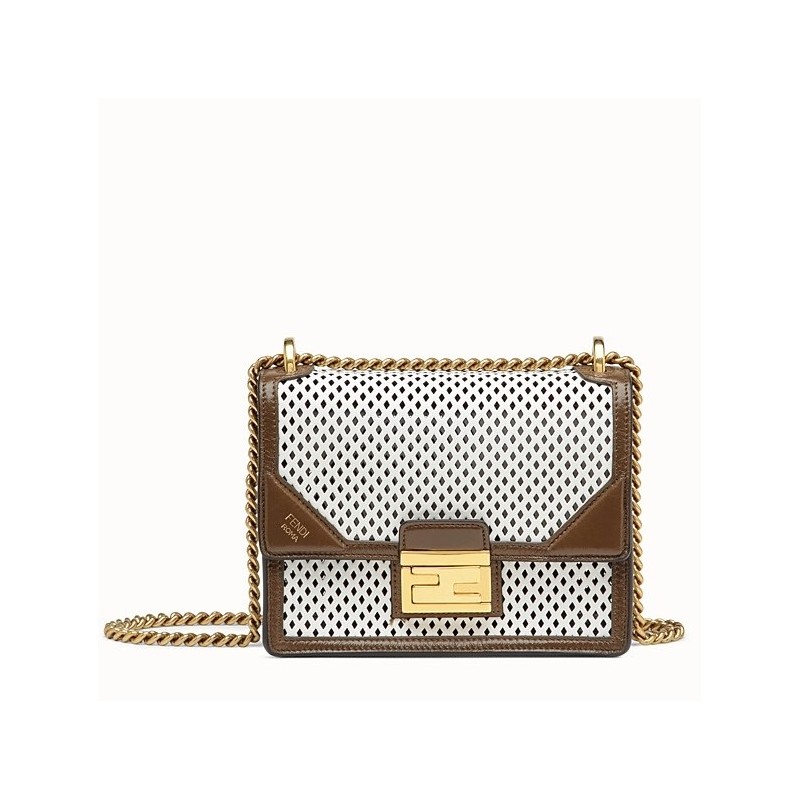 Fendi Small Kan U Bag In White Perforated Calf Leather 613