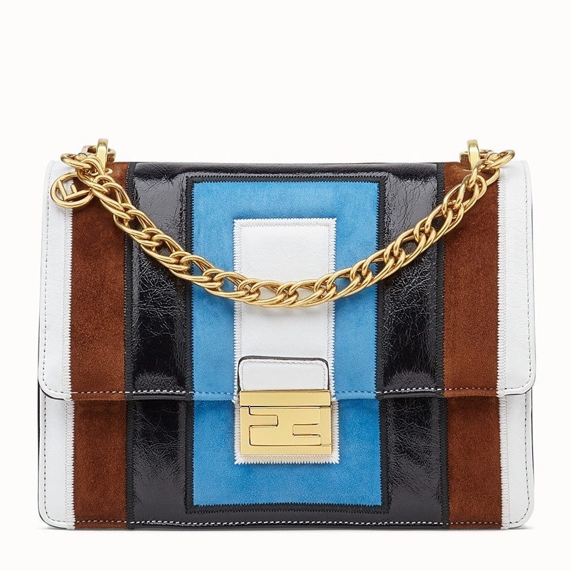 Fendi Kan U Shoulder Bag In Multicolor Leather and Suede 093