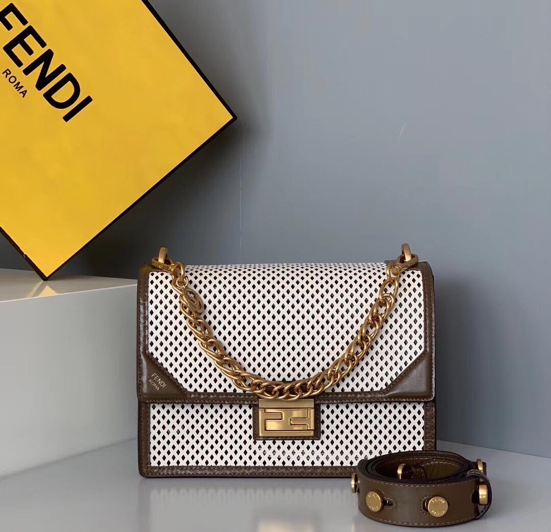 Fendi Kan U Bag In White Perforated Calf Leather 108