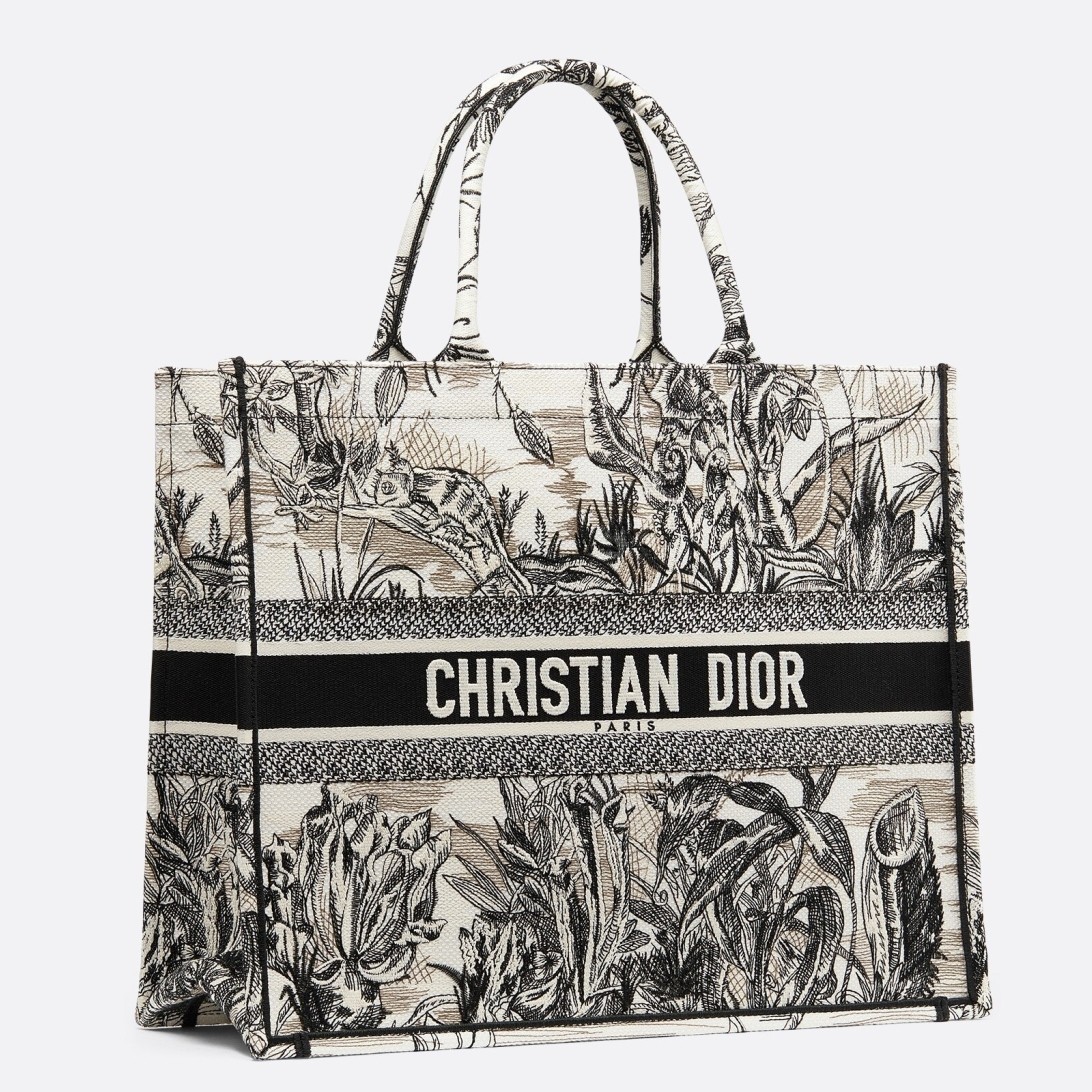 Dior Book Tote Bag In Toile de Jouy Carnivora Motif 383