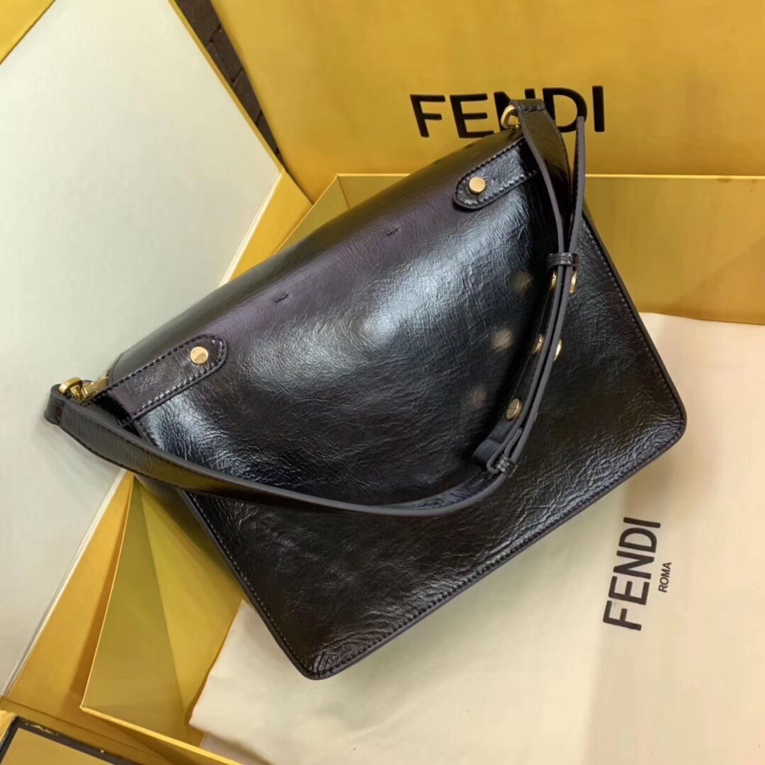 Fendi Large Kan U Bag In Black Glossy Lambskin 135