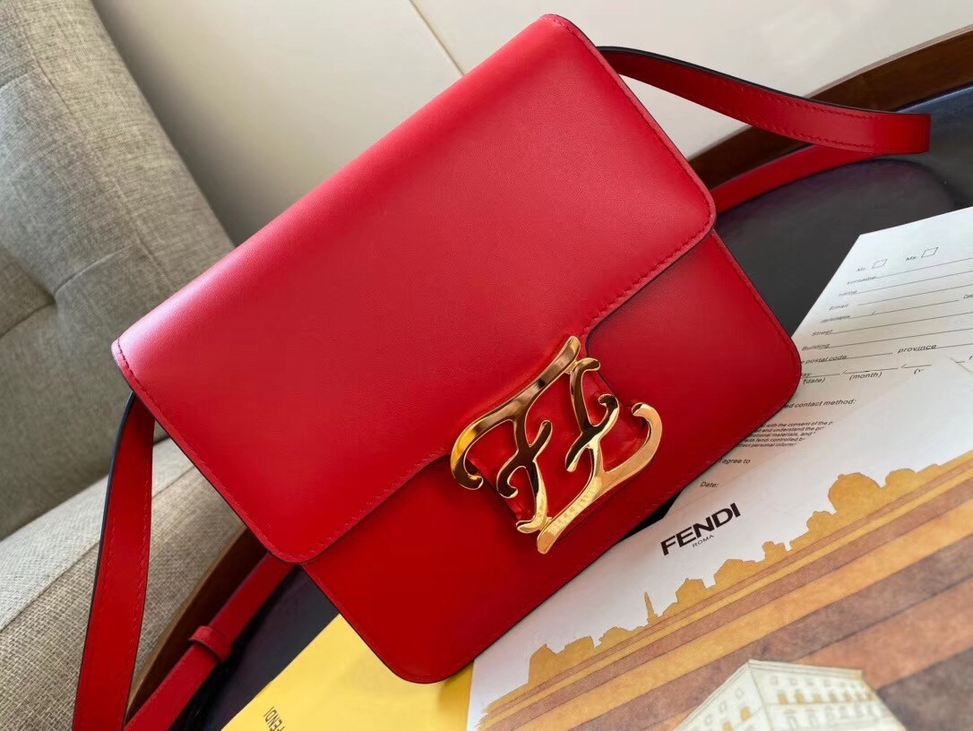 Fendi Karligraphy Bag In Red Calfskin Leather 596