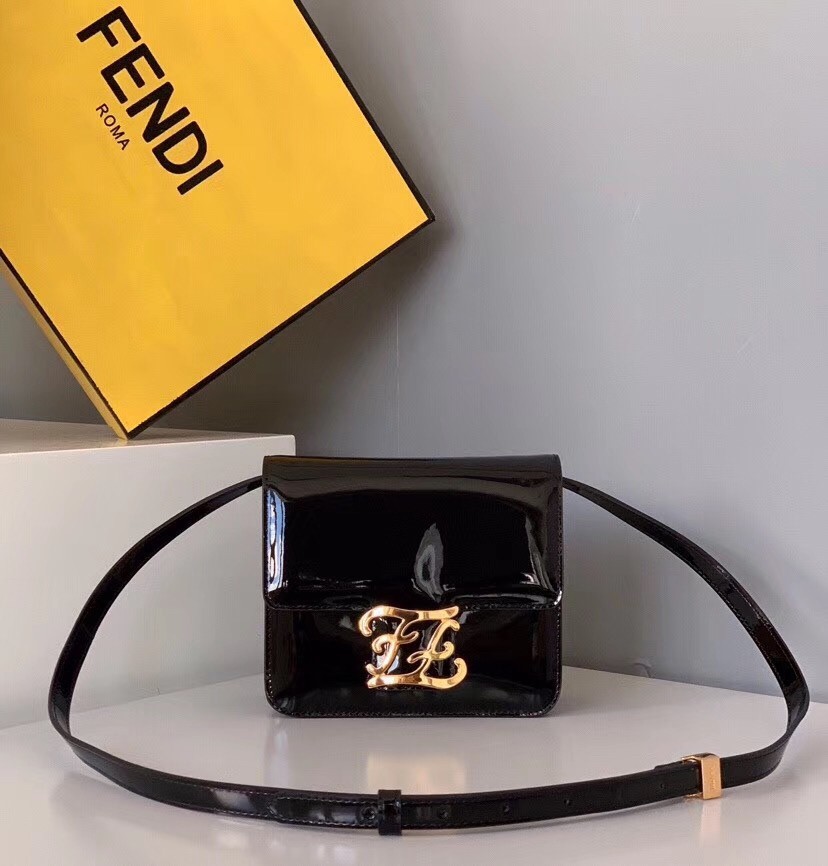 Fendi Karligraphy Bag In Black Patent Leather 983