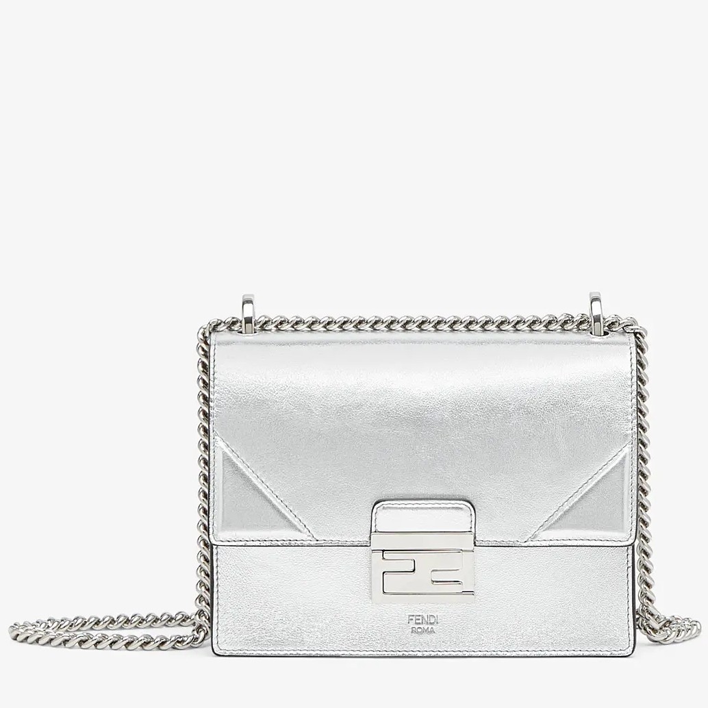 Fendi Small Kan U Bag In Mirror-effect Silver Leather 023