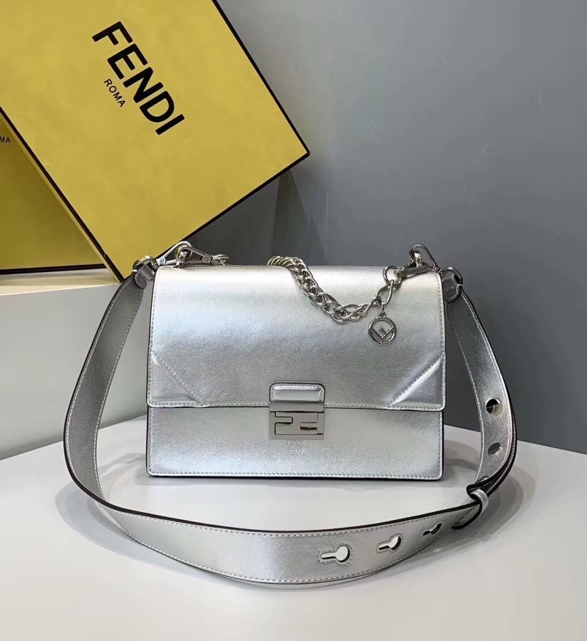 Fendi Kan U Bag In Mirror-effect Silver Leather 427