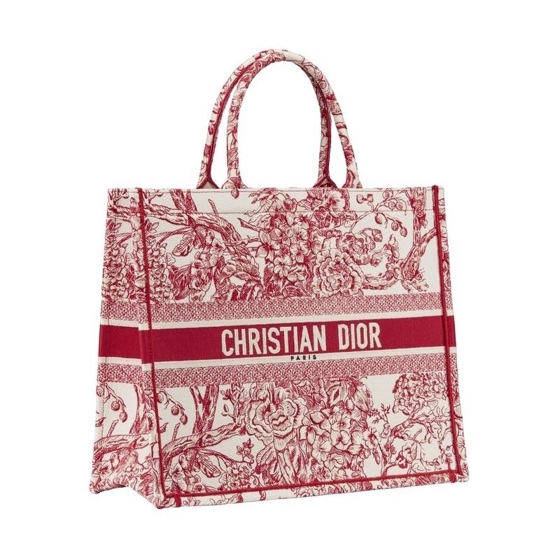 Dior Book Tote Bag In Red Hydrangea Flowers Canvas 341