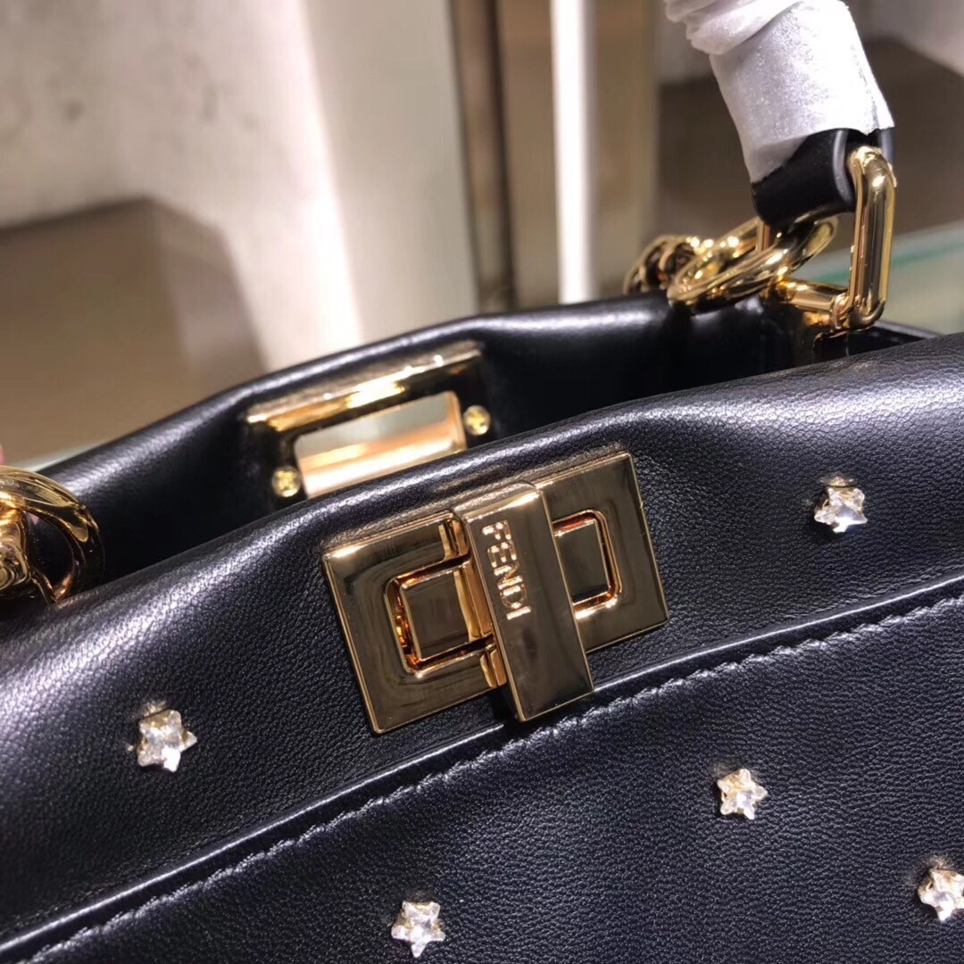 Fendi Peekaboo XS Bag With Star Studs In Black Nappa Leather  741