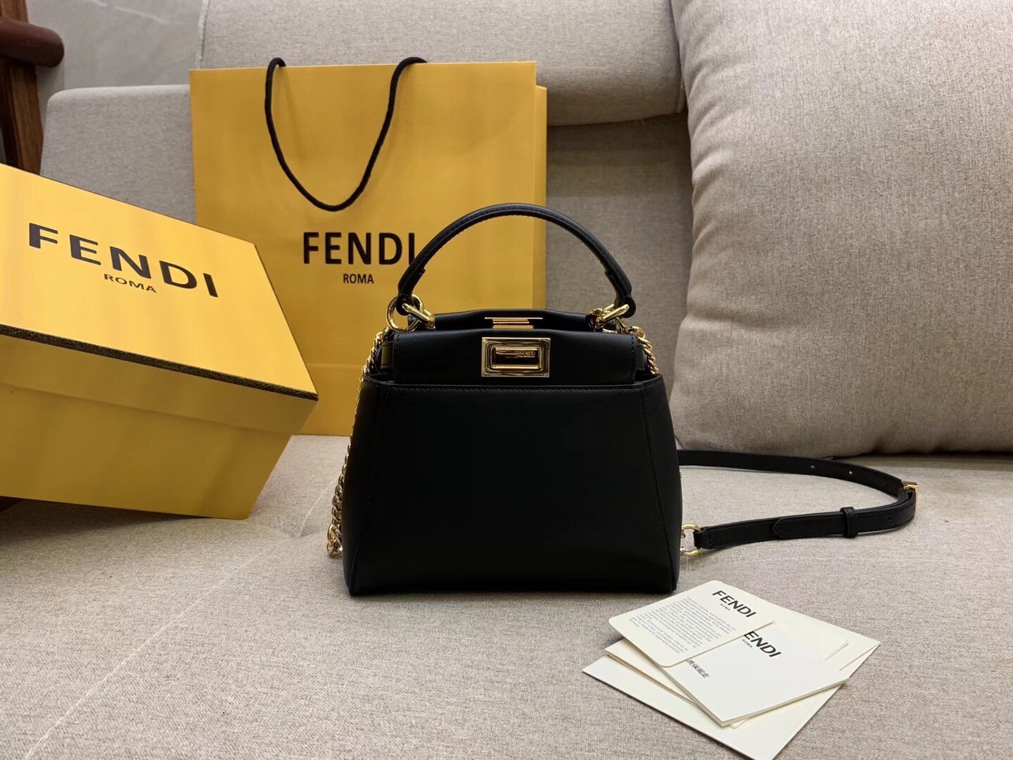 Fendi Peekaboo XS Bag With Star Studs In Black Nappa Leather  741