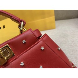 Fendi Peekaboo XS Bag With Star Studs In Red Nappa Leather  928