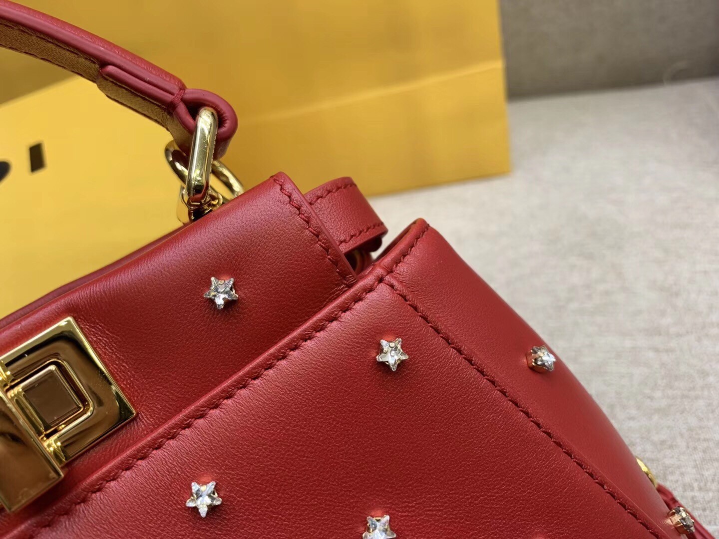 Fendi Peekaboo XS Bag With Star Studs In Red Nappa Leather  928