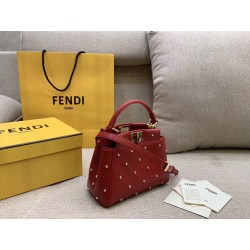 Fendi Peekaboo XS Bag With Star Studs In Red Nappa Leather  928