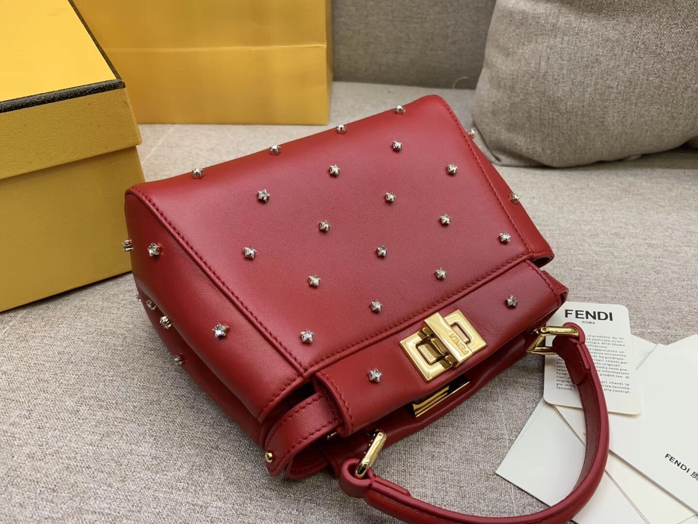 Fendi Peekaboo XS Bag With Star Studs In Red Nappa Leather  928