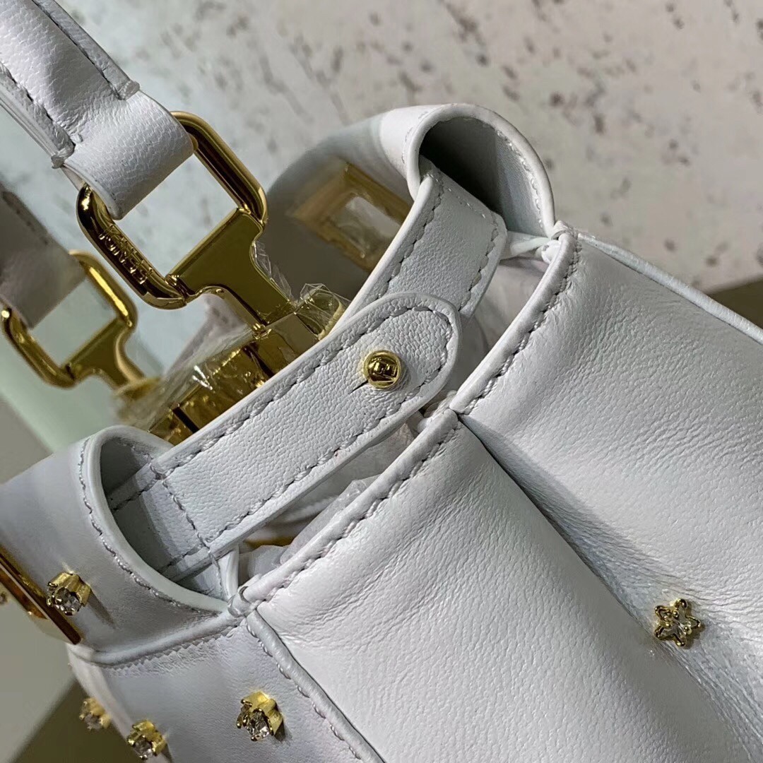 Fendi Peekaboo XS Bag With Star Studs In White Nappa Leather  942