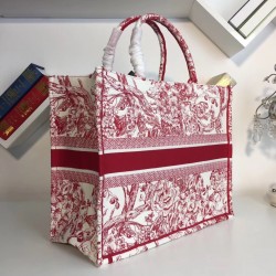 Dior Book Tote Bag In Red Hydrangea Flowers Canvas 341