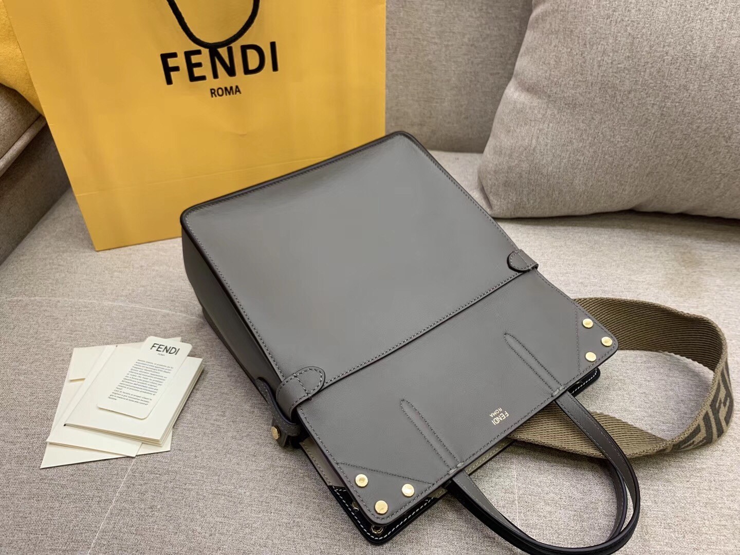 Fendi Regular Flip Tote Bag In Grey Calfskin 020