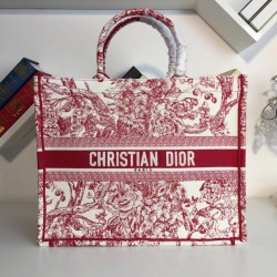 Dior Book Tote Bag In Red Hydrangea Flowers Canvas 341