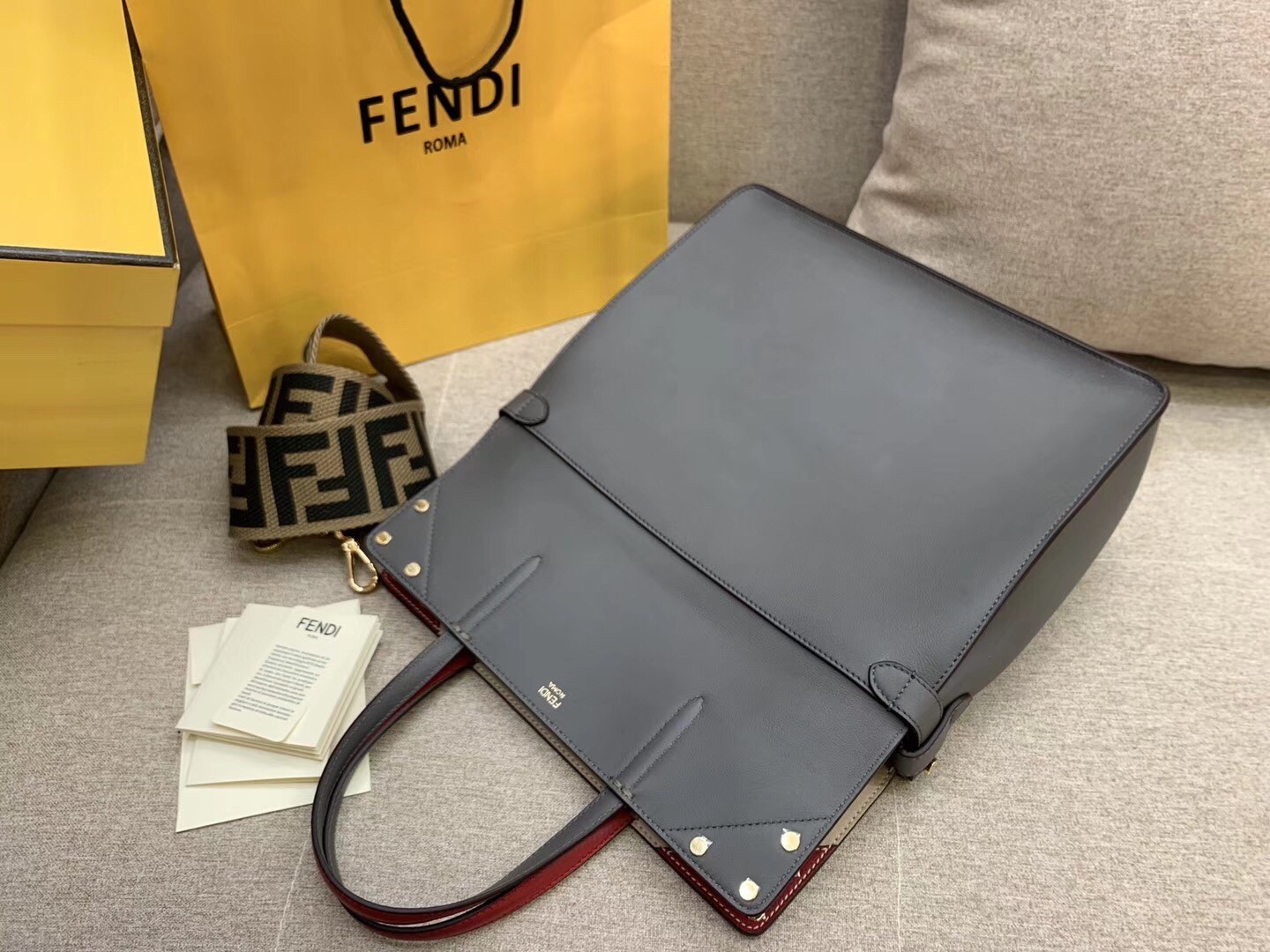 Fendi Large Flip Tote Bag In Grey Calfskin 272