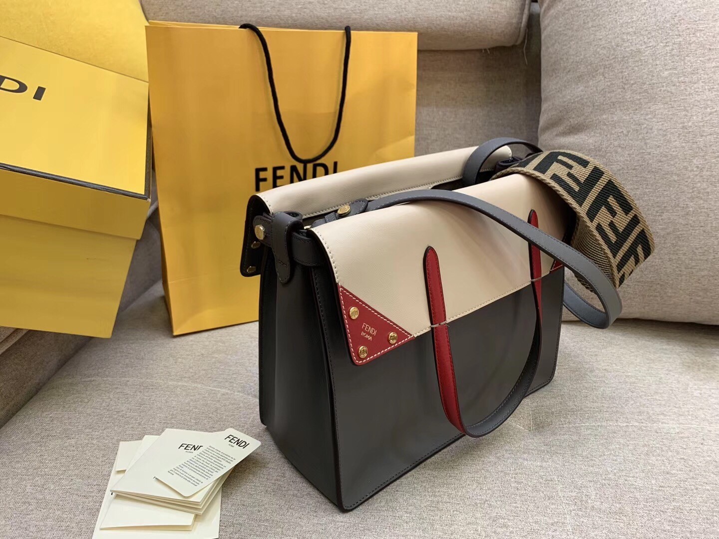 Fendi Large Flip Tote Bag In Grey Calfskin 272