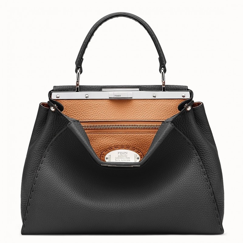 Fendi Selleria Peekaboo Medium Bag In Black Roman Leather 562