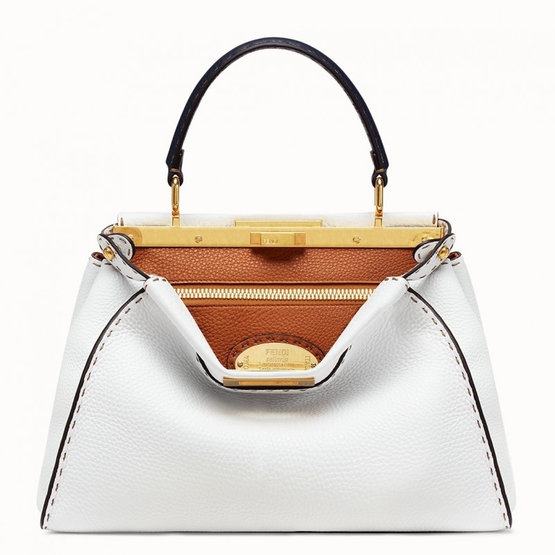 Fendi Selleria Peekaboo Medium Bag In White Roman Leather 587