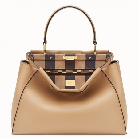 Fendi Beige Peekaboo Medium Bag With Pequin Motif 214