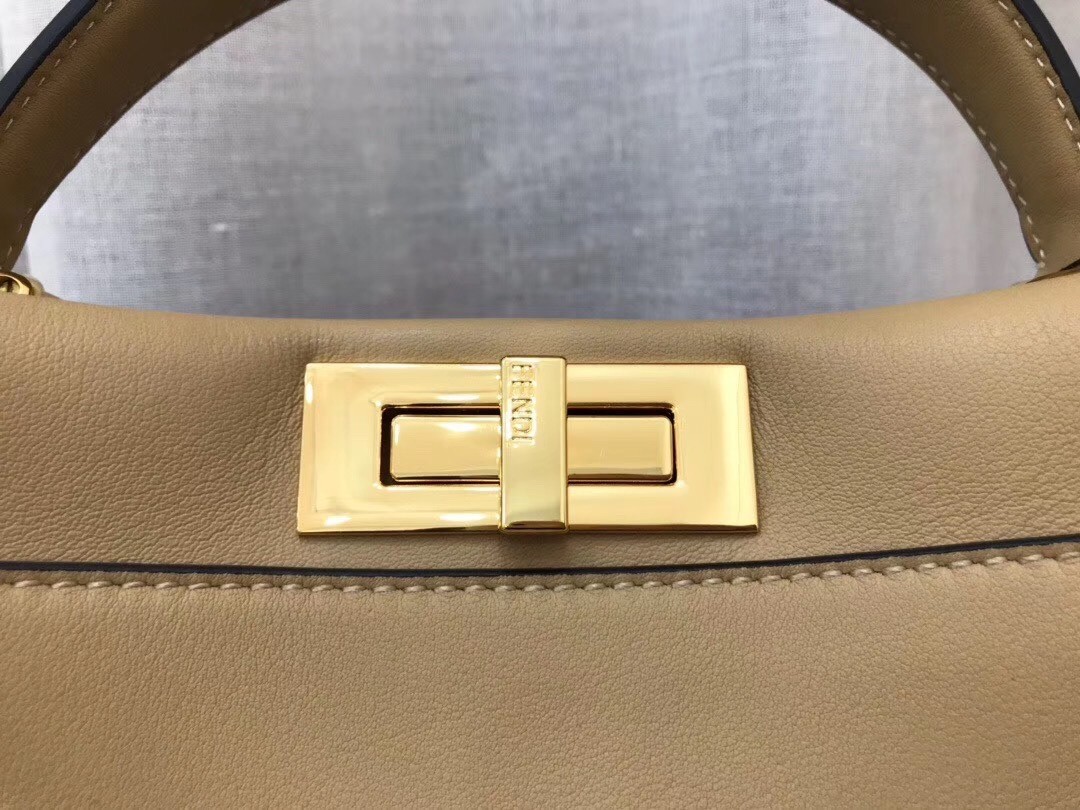 Fendi Beige Peekaboo Medium Bag With Pequin Motif 214