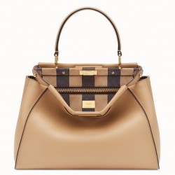 Fendi Beige Peekaboo Medium Bag With Pequin Motif 214